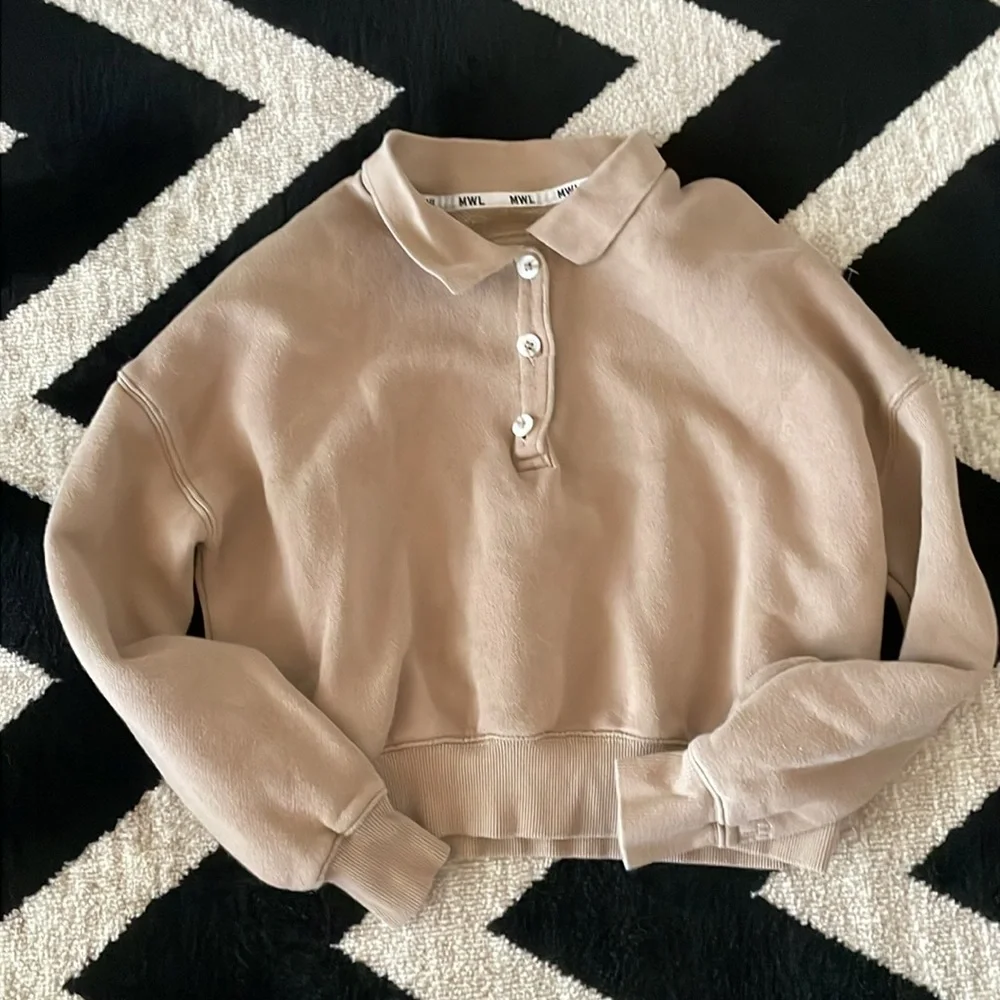 Madewell MWL Betterterry Cropped Polo Sweatshirt  Tan Khaki XS - Picture 8 of 8